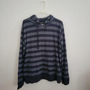Large Dikotomy-Co. Navy Blue Striped Men's Hoodie Knit Shirt